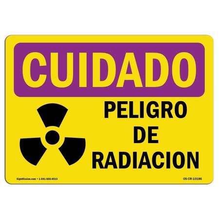 SIGNMISSION OSHA CAUTION RADIATION Sign, Radiation Hazard Spanish, 18in X 12in Decal, 12" H, 18" W, Landscape OS-CR-D-1218-L-10186